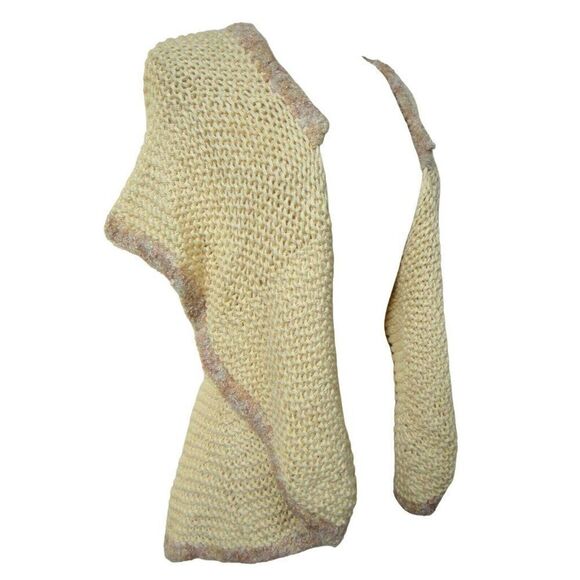 Hand Knit OOAK Sweater Shrug Open Front Cardigan Curved Design Cream One Size - Picture 9 of 10